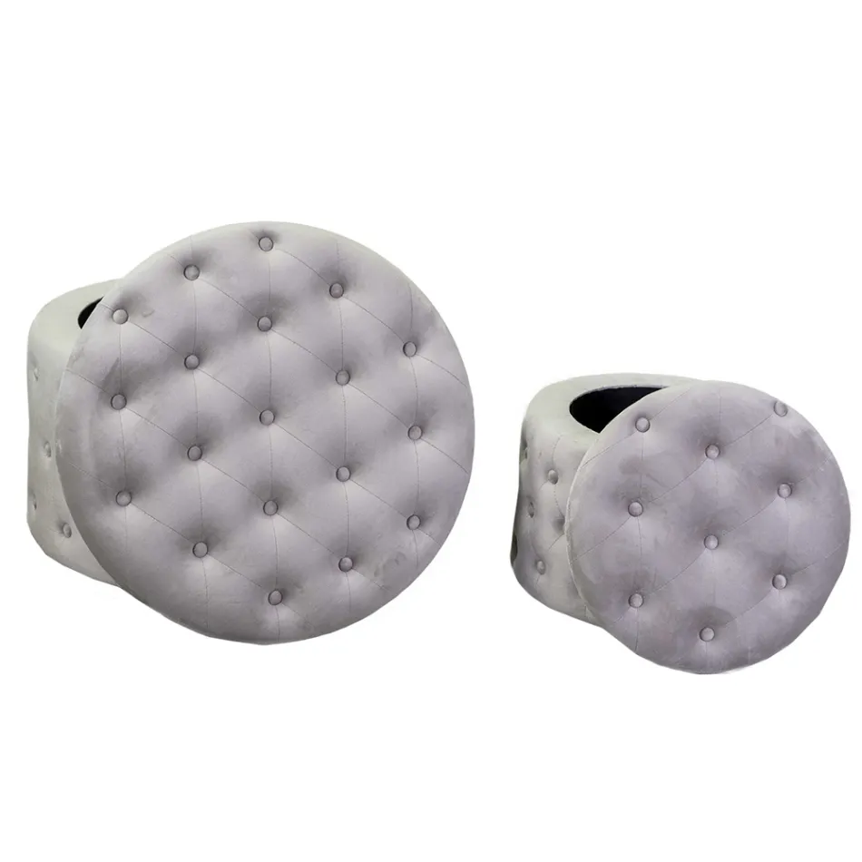 Puf med beholder beklædt med Capitoné-fløjl med knapper - Arcipelago Viadurini