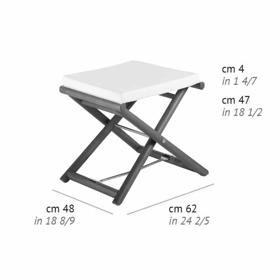 Udendørs puf i naturligt eller sort matttræ og pude, fremstillet i Italien - Suzana Viadurini