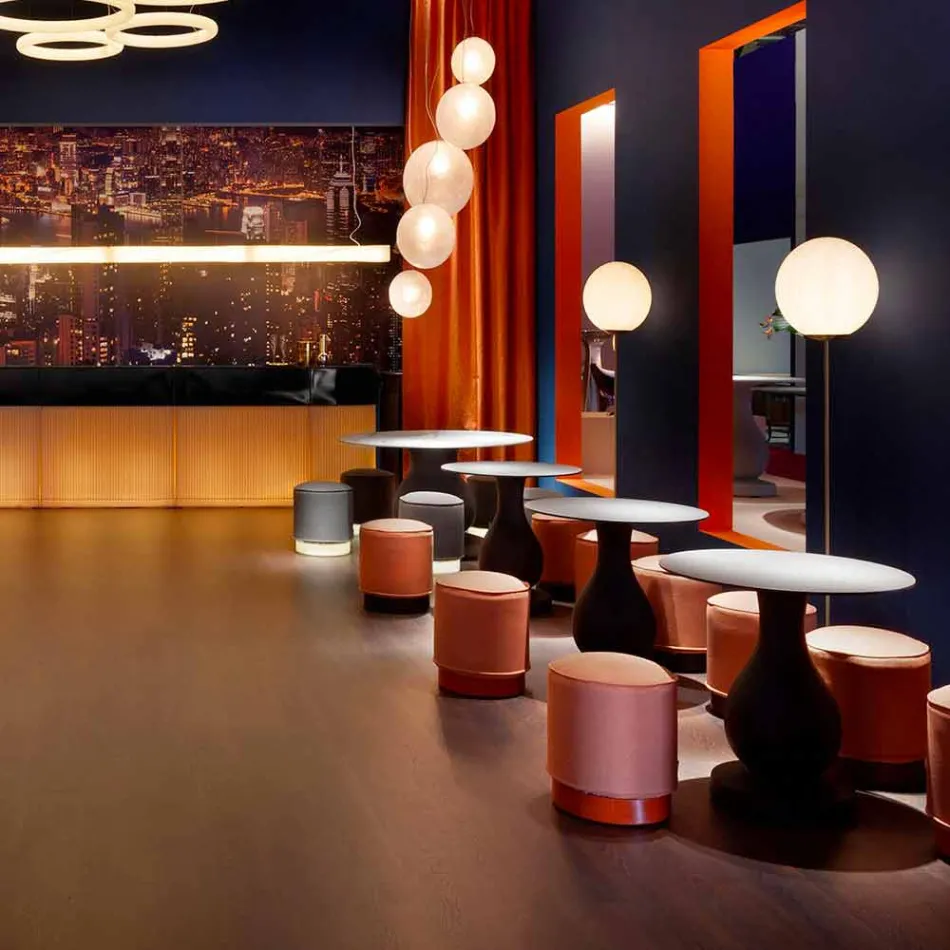 Pouf til udendørs, i polyethylen og stof eller læder - Mara Slide Viadurini