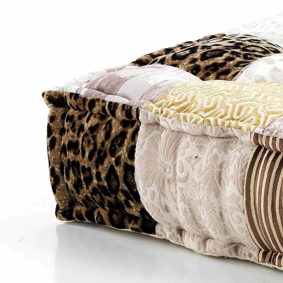 Etnisk firkantet pouf i lappet stof eller fløjlsfiber Viadurini