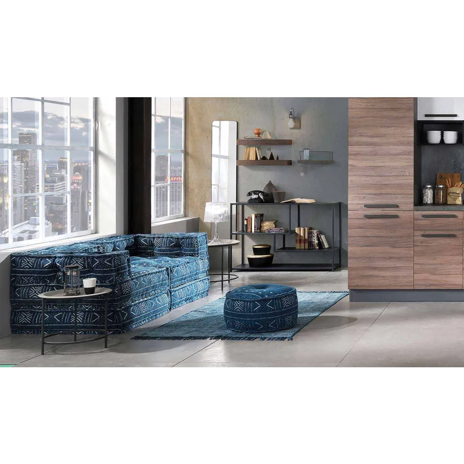 Etnisk firkantet pouf i lappet stof eller fløjlsfiber Viadurini