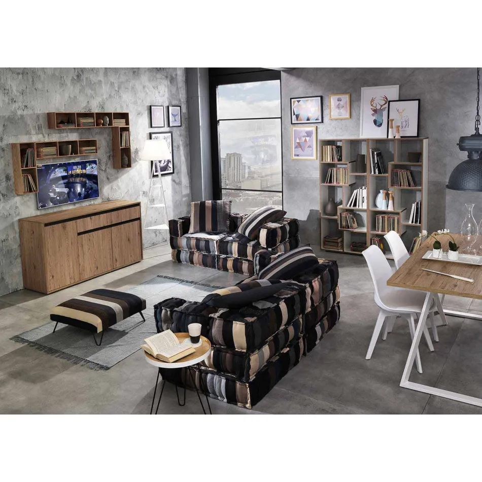 Etnisk firkantet pouf i lappet stof eller fløjlsfiber Viadurini