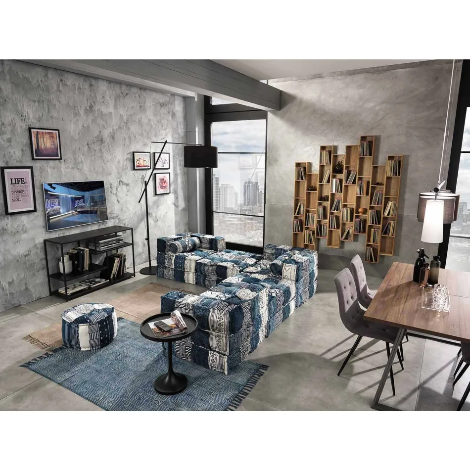 Etnisk firkantet pouf i lappet stof eller fløjlsfiber Viadurini