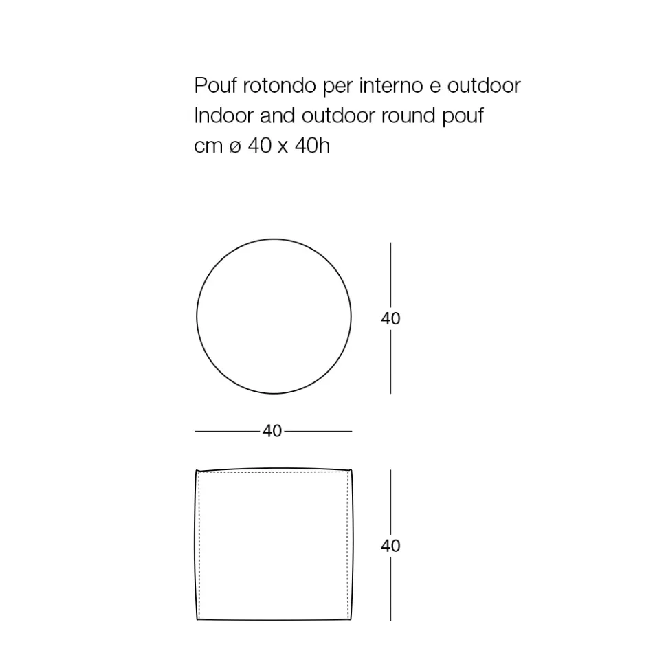 Blød rund puf til indendørs eller udendørs stue i farvet stof - Naemi Viadurini