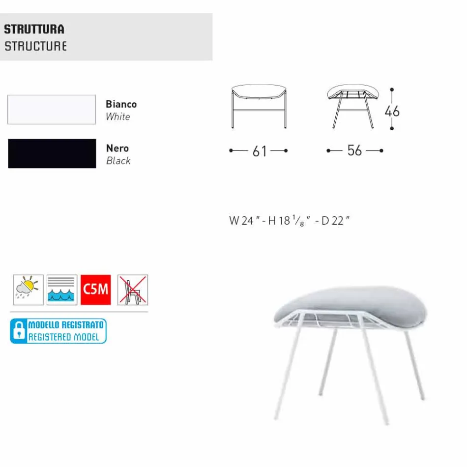 Varaschin Summer udendørs puf / fodskammel i stof og stål Viadurini