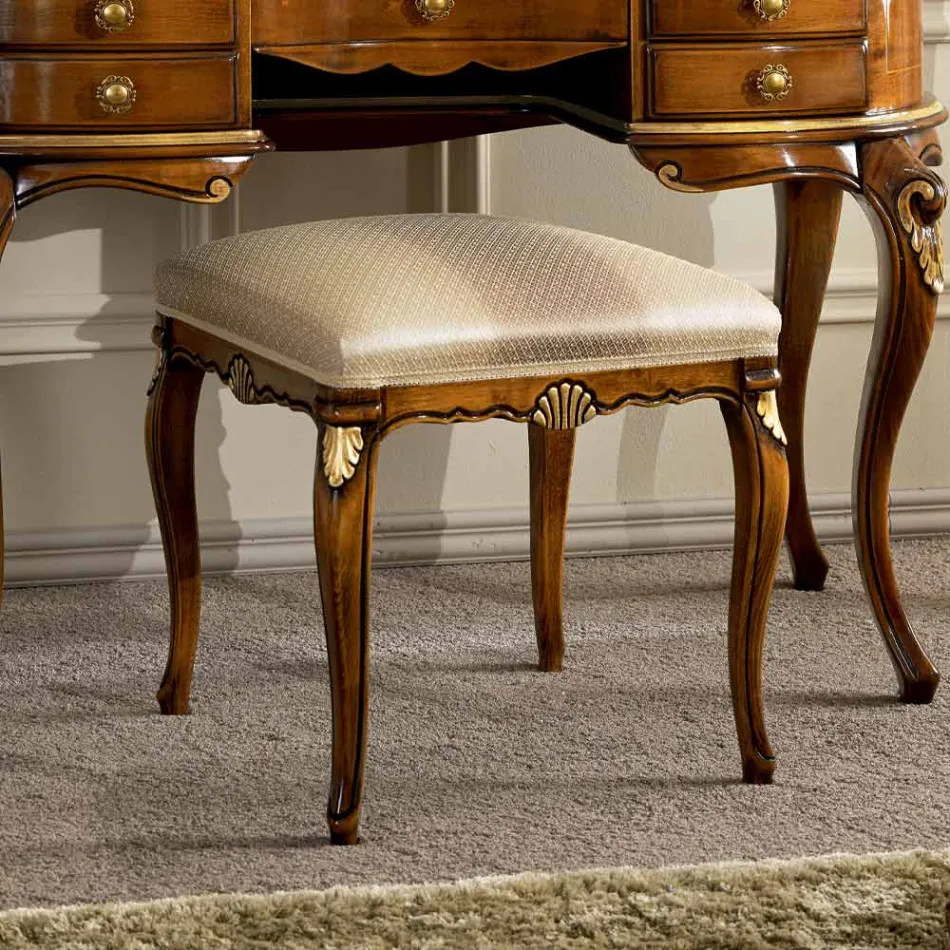 Klassisk stil puf i træ dækket af stof lavet i Italien - Cambrige Viadurini