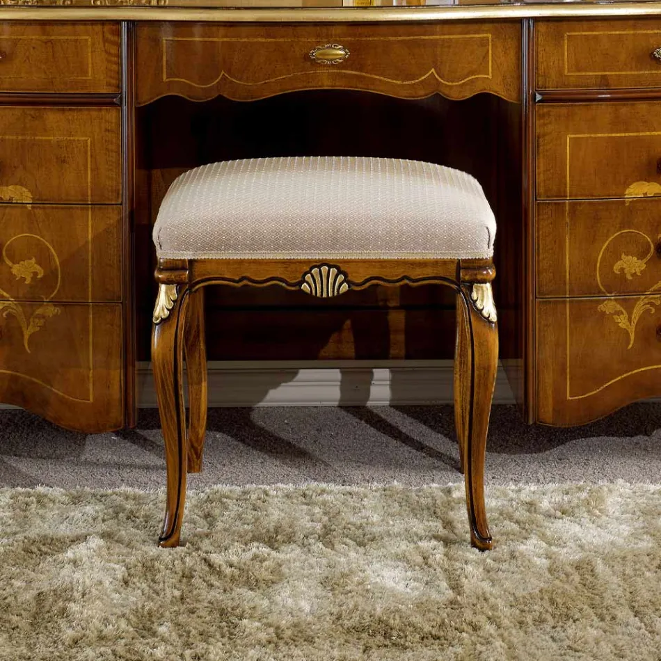 Klassisk stil puf i træ dækket af stof lavet i Italien - Cambrige Viadurini