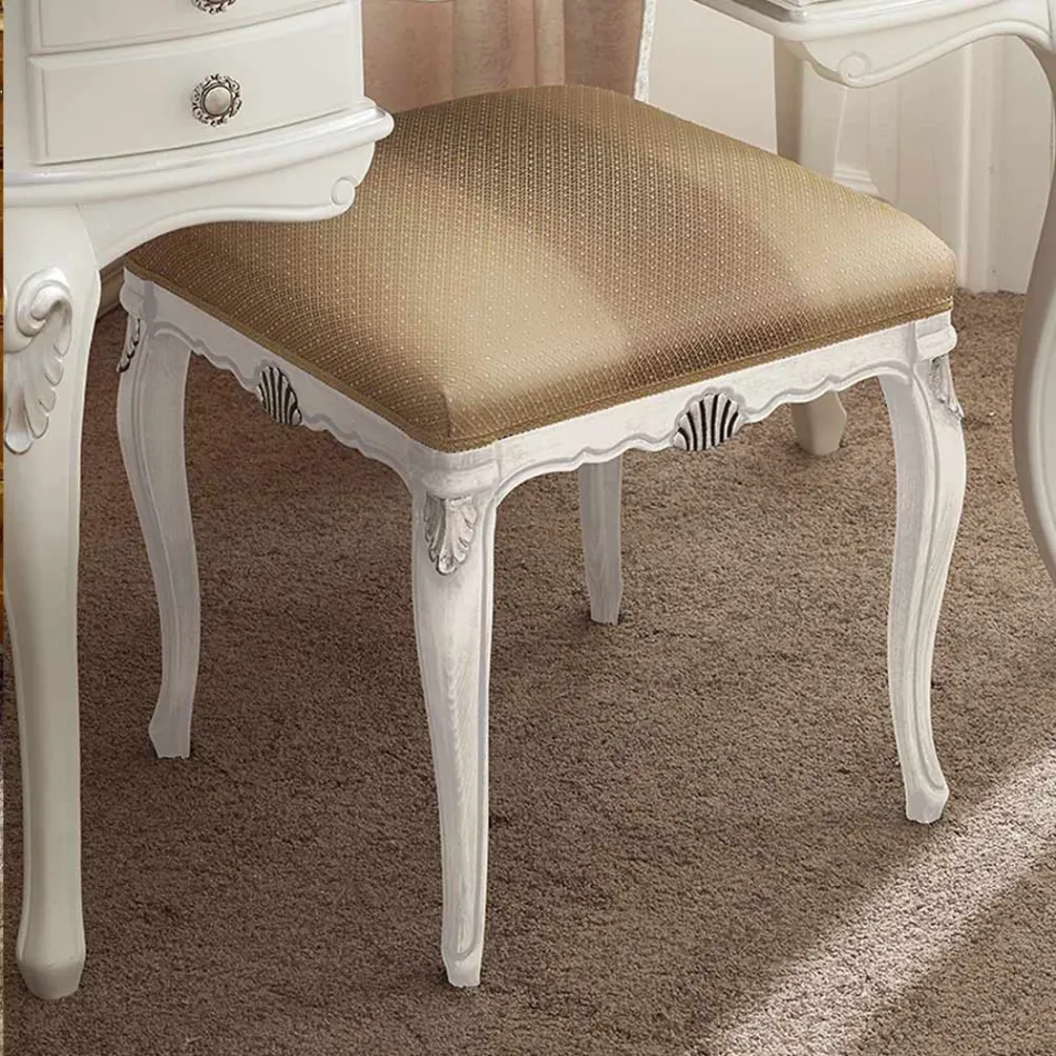 Klassisk stil puf i træ dækket af stof lavet i Italien - Cambrige Viadurini