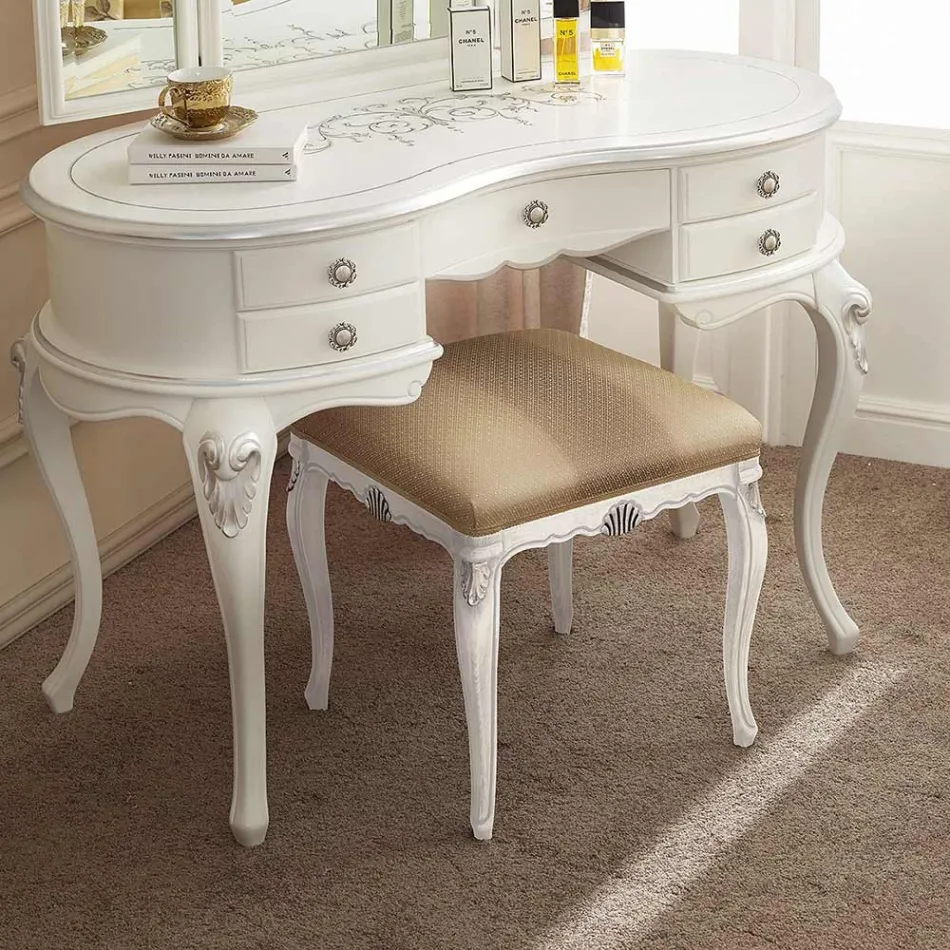 Klassisk stil puf i træ dækket af stof lavet i Italien - Cambrige Viadurini