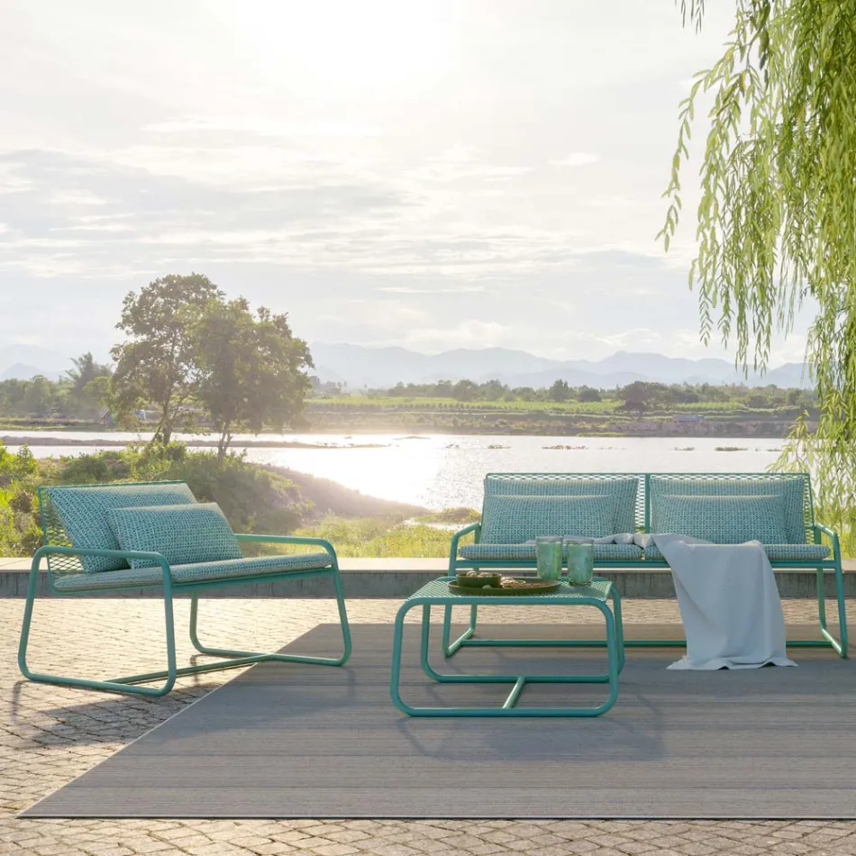 Puf sofabord til haven Design i farvet metal lavet i Italien - Karol Viadurini