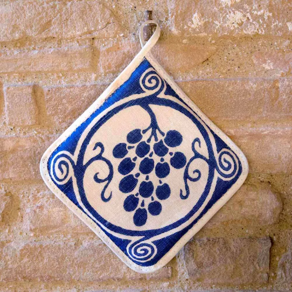 Potholdere af italiensk kunst i rent linned med håndtryk enkeltstykke - mærker Viadurini