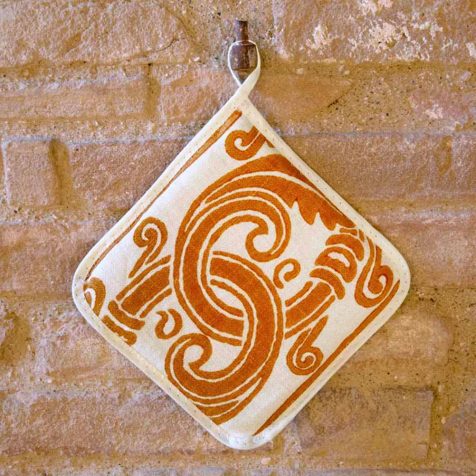 Potholdere af italiensk kunst i rent linned med håndtryk enkeltstykke - mærker Viadurini