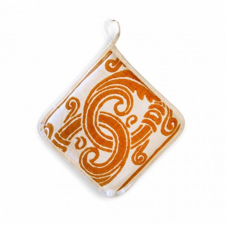 Potholdere af italiensk kunst i rent linned med håndtryk enkeltstykke - mærker Viadurini