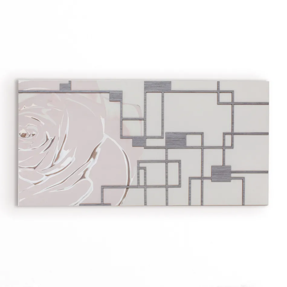 Maleri med roser og geometriske former lavet i laser lavet i Italien - Rin Viadurini
