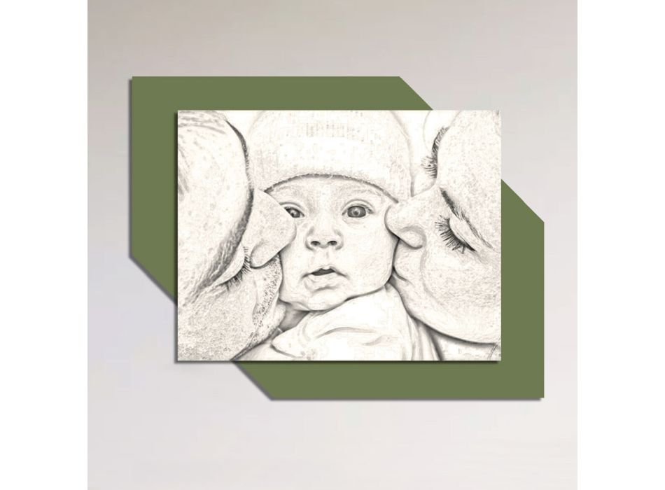 Træbillede med print af et kys til et barn Made in Italy - Andorra Viadurini