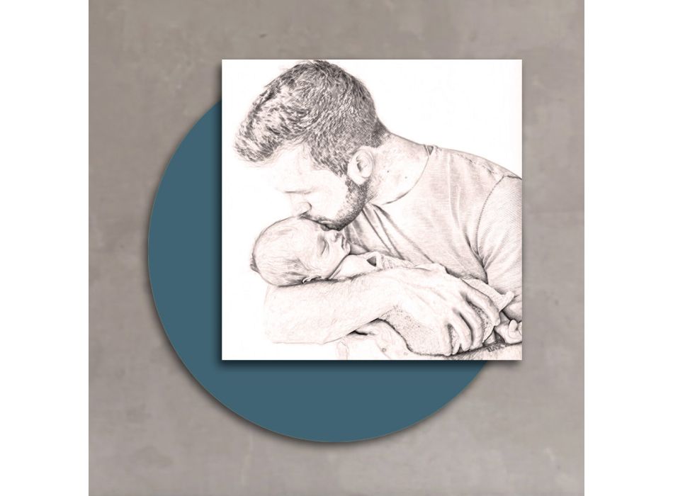 Træbillede med print af far, der kysser sin søn Lavet i Italien - Belgien Viadurini