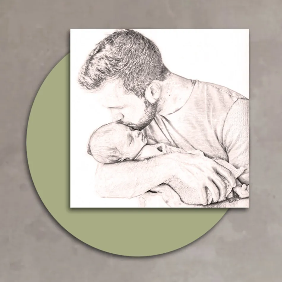 Træbillede med print af far, der kysser sin søn Lavet i Italien - Belgien Viadurini