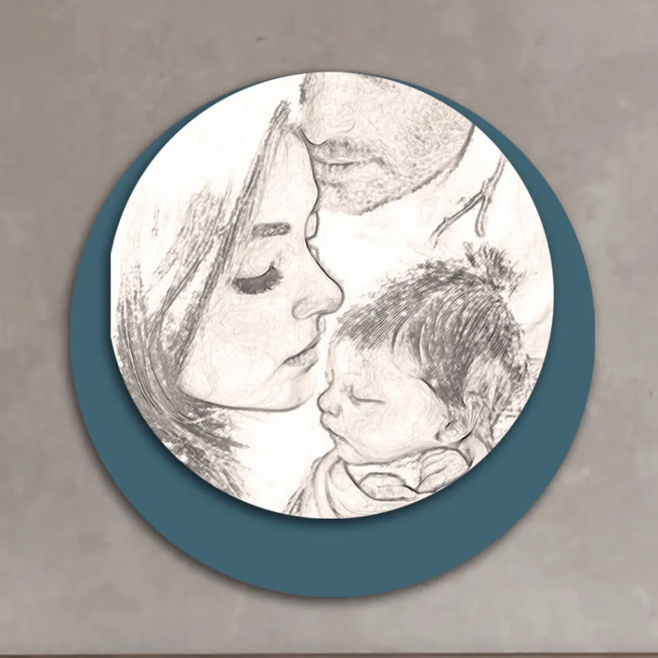 Træbillede med print af en forenet familie Made in Italy - Canada Viadurini