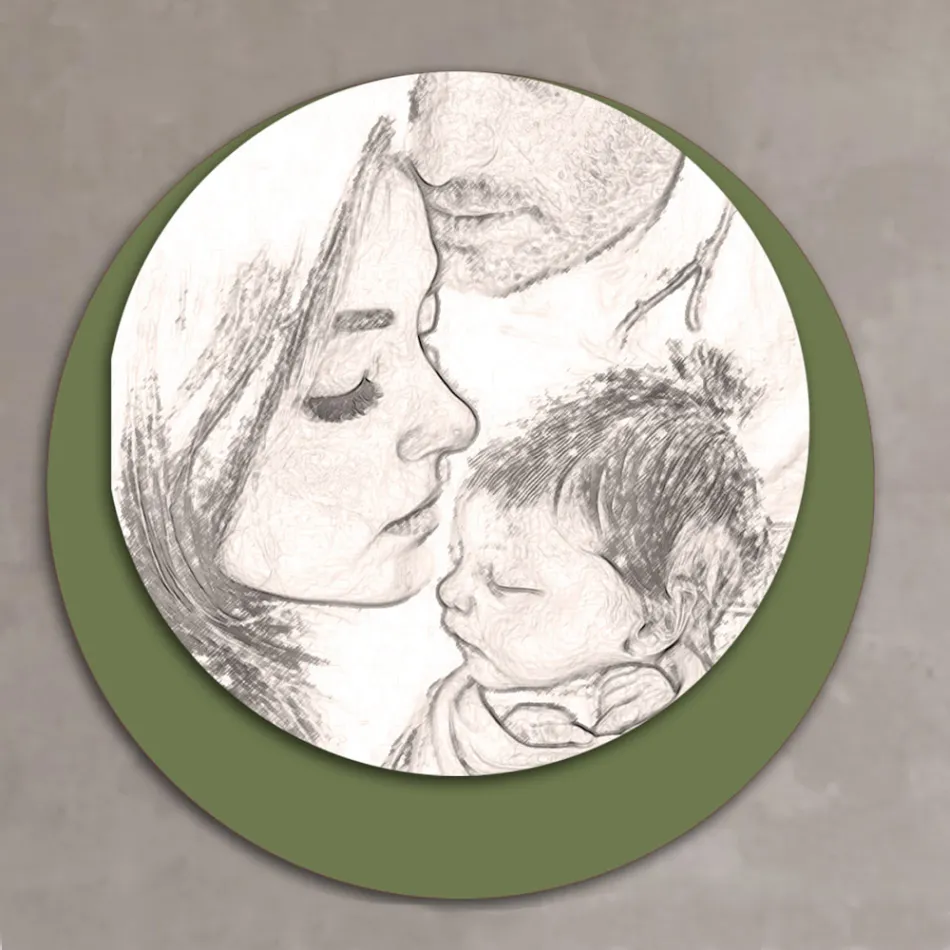 Træbillede med print af en forenet familie Made in Italy - Canada Viadurini