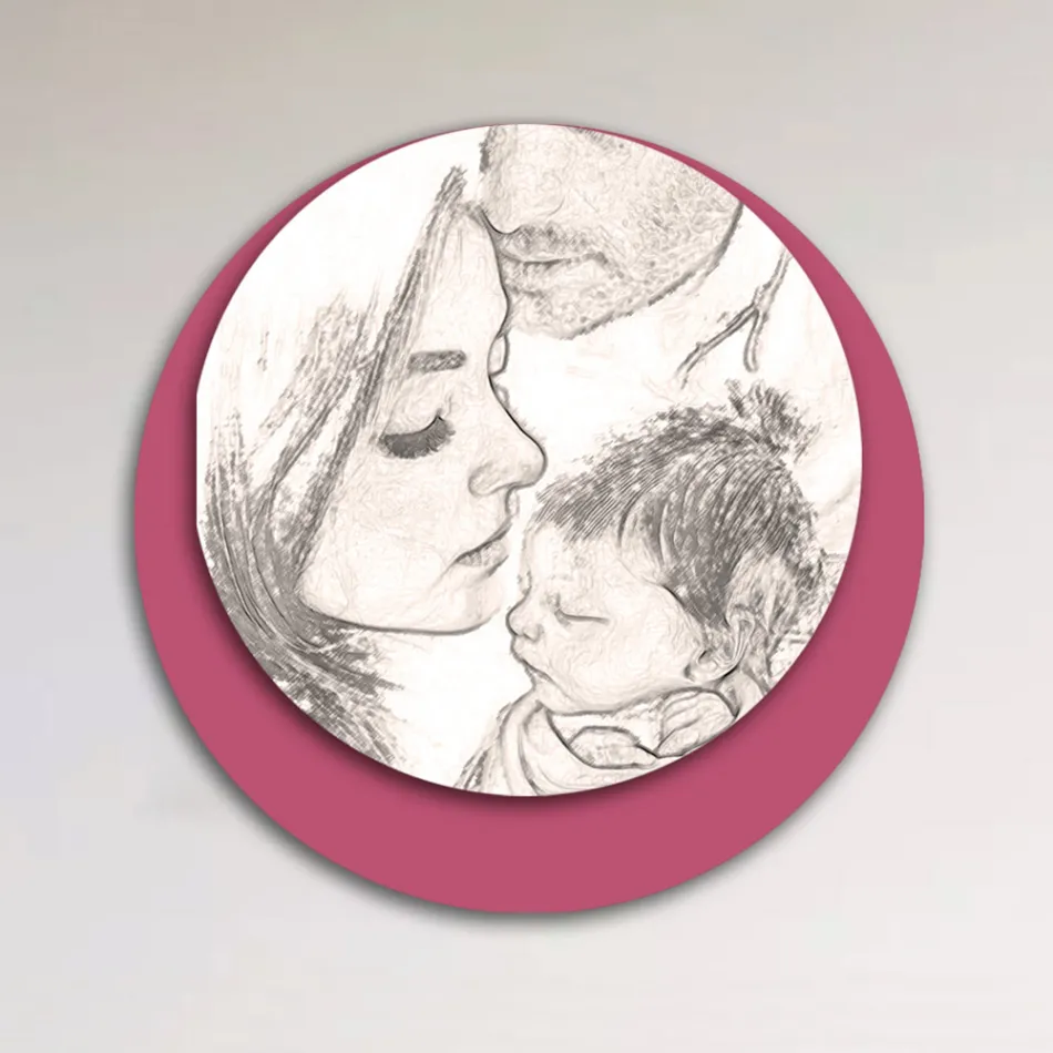 Træbillede med print af en forenet familie Made in Italy - Canada Viadurini