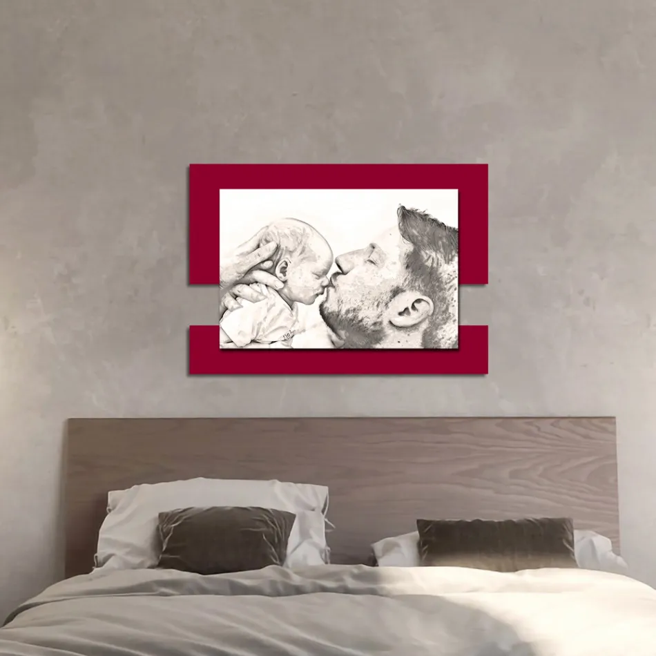 Træbillede med tryk af mand med barn lavet i Italien - Kosovo Viadurini