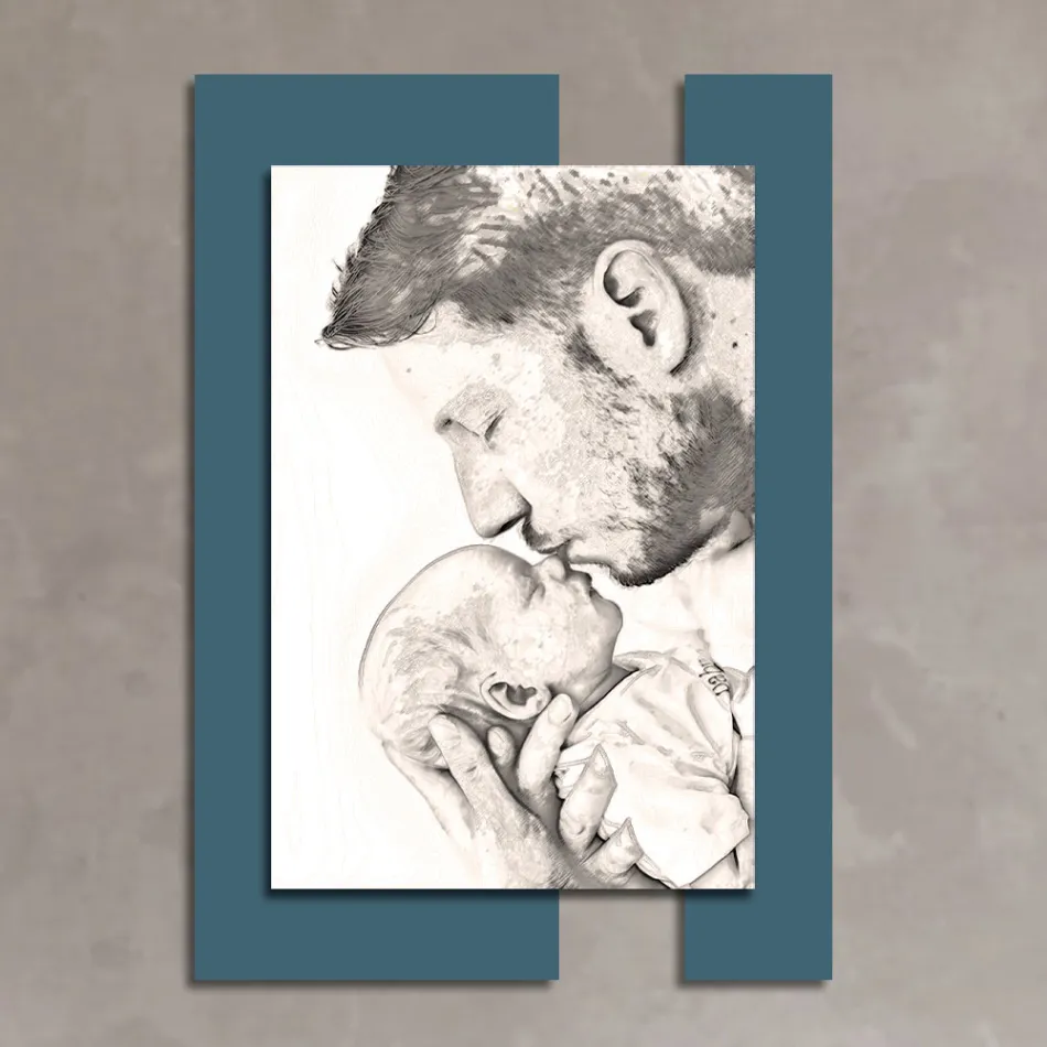 Træbillede med tryk af mand med barn lavet i Italien - Kosovo Viadurini