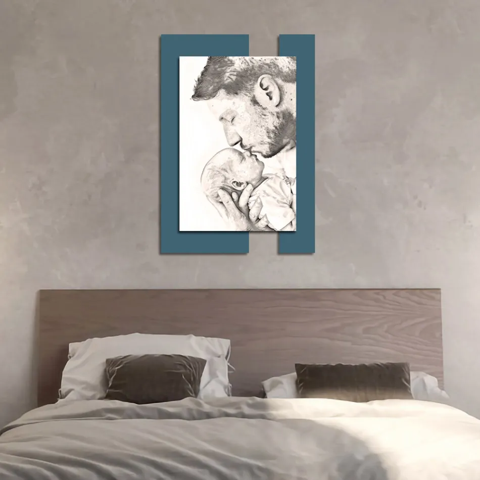 Træbillede med tryk af mand med barn lavet i Italien - Kosovo Viadurini