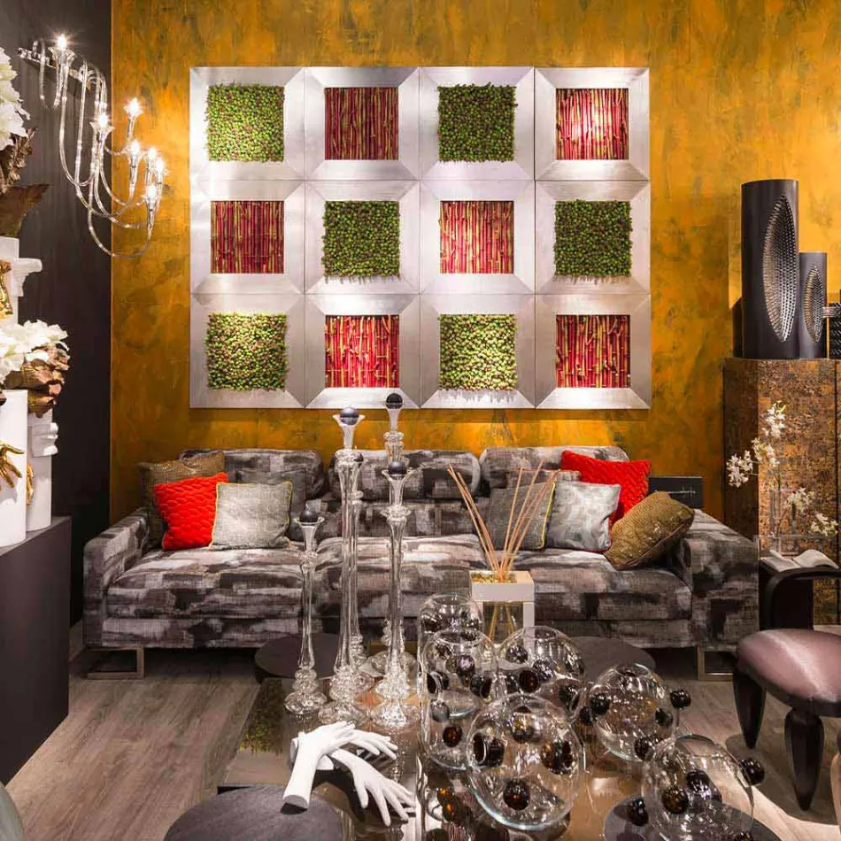 Moderne vægbillede i metal og kunstige blomster fremstillet i Italien - Trimo Viadurini