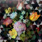 Moderne glasvægsbillede med blomsterprint lavet i Italien - Ganza Viadurini