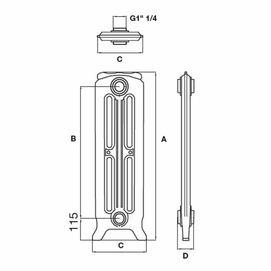Design radiator 5 glatte elementer i støbejern fra jorden op til 1062 W - barok Viadurini