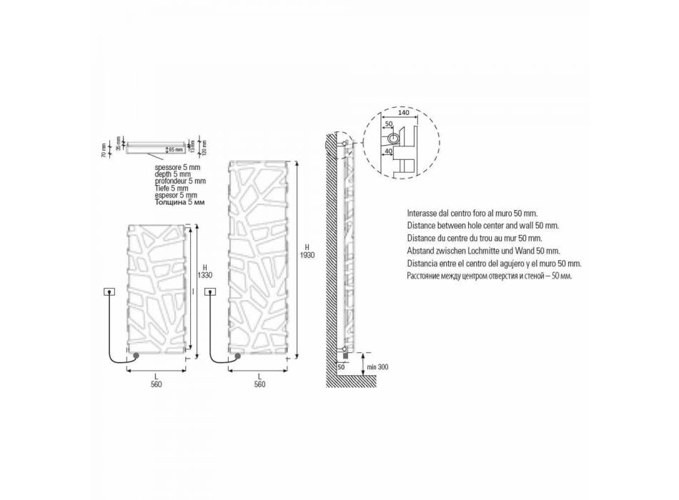 Elektrisk radiator med lodret design op til 1000 W - Flora Viadurini