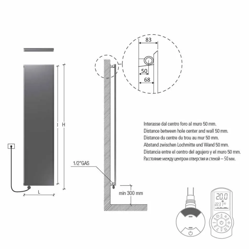 Lodret elektrisk radiator Minimal design Stålskifergrå 700 W - Is Viadurini