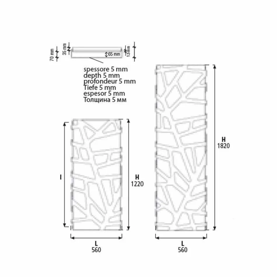 Lodret design hydraulisk radiator op til 903 W - Flora Viadurini
