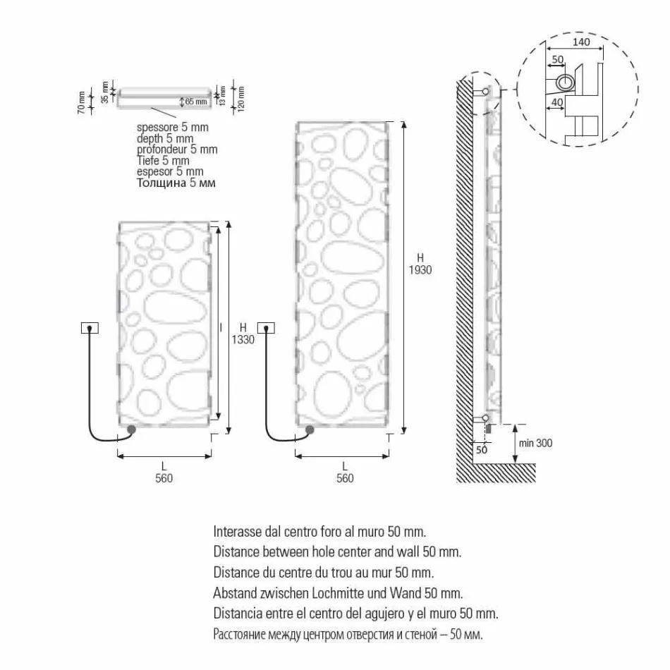 Moderne elektrisk vertikal designradiator op til 903 W - Scuba Viadurini