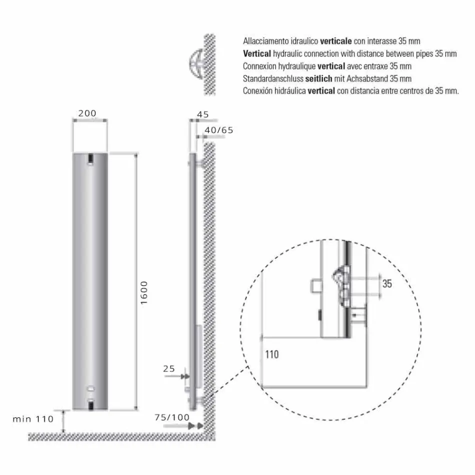 Radiator Design Aluminium Væg Radiator Hydraulisk 250 Watt - Stilus Viadurini
