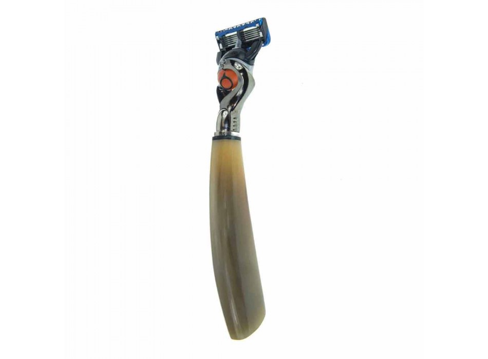Barberkniv med håndlavet hoved i horn eller træ fremstillet i Italien - Rabio Viadurini