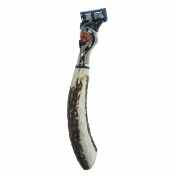 Barberkniv med håndlavet hoved i horn eller træ fremstillet i Italien - Rabio
