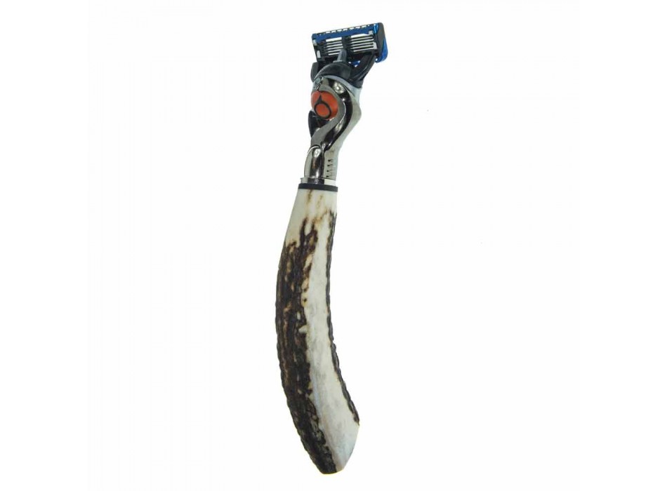 Barberkniv med håndlavet hoved i horn eller træ fremstillet i Italien - Rabio Viadurini