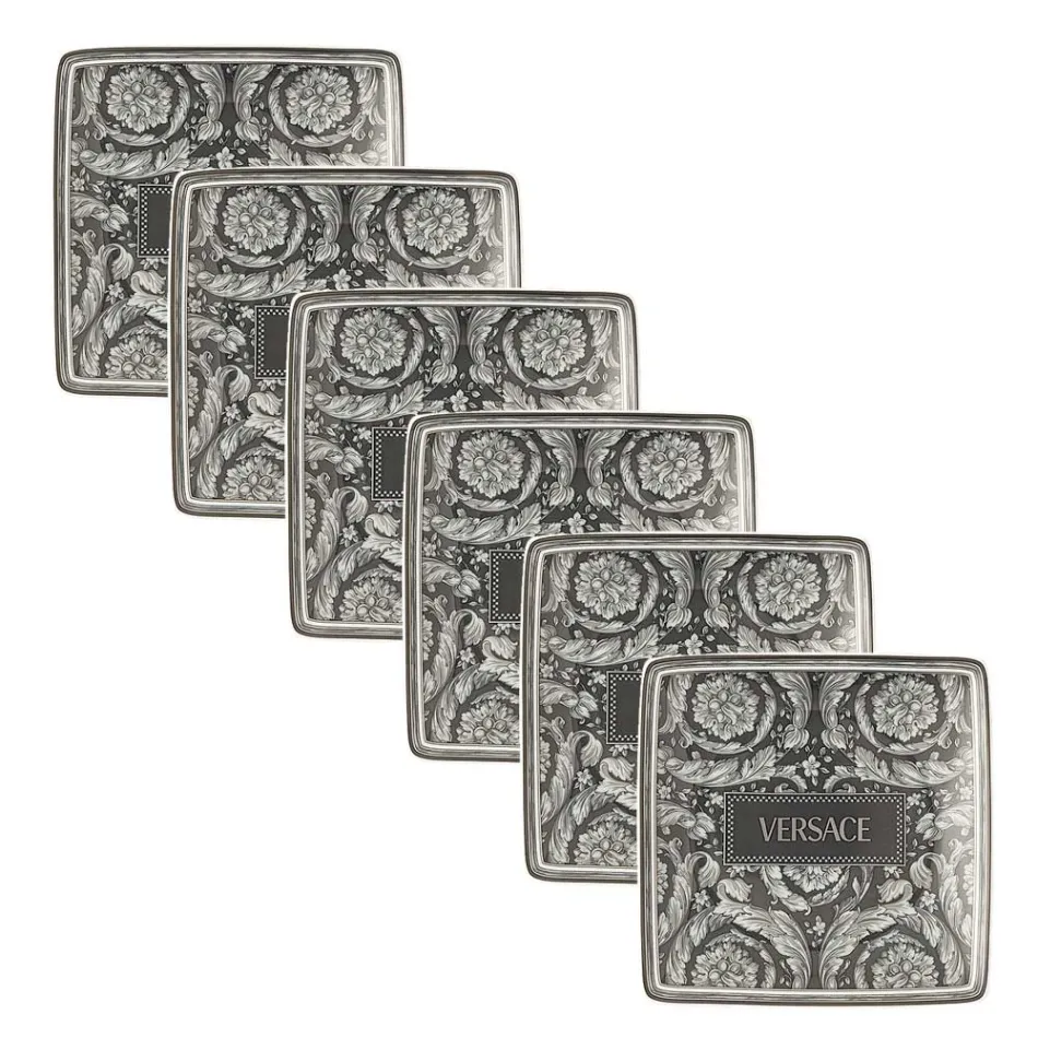 Rosenthal Versace 6 flade firkantede skåle med Versace-logo 90'er vintage - barok Viadurini