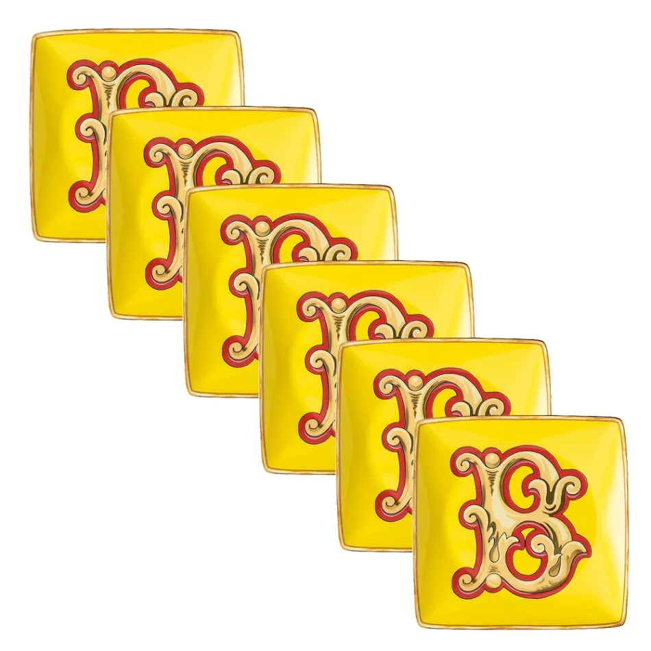 Rosenthal Versace Alphabet 6 flade firkantede porcelænsskåle - alfabet Viadurini