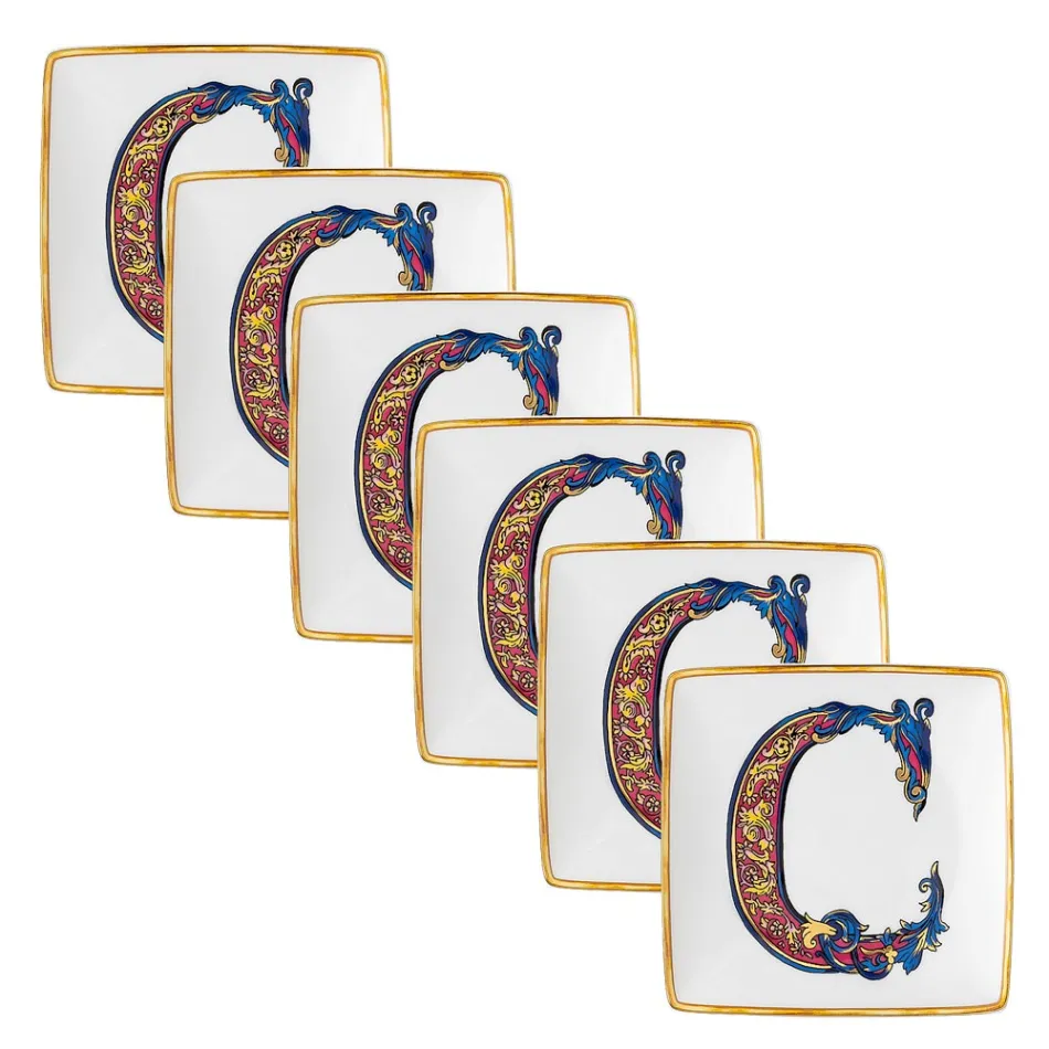 Rosenthal Versace Alphabet 6 flade firkantede porcelænsskåle - alfabet Viadurini