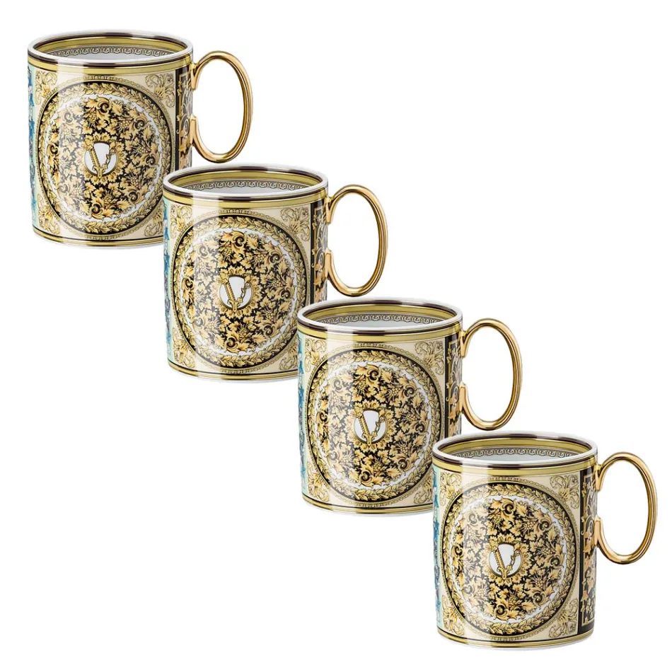 Rosenthal Versace Barocco Mosaik 4 Glas med Porcelænsgreb - Mosaik Viadurini