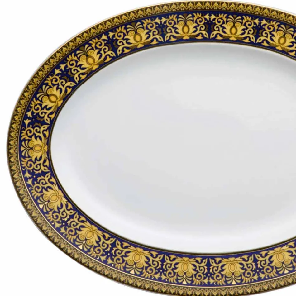 Rosenthal Versace Medusa blå oval fad 40cm porcelæn design Viadurini
