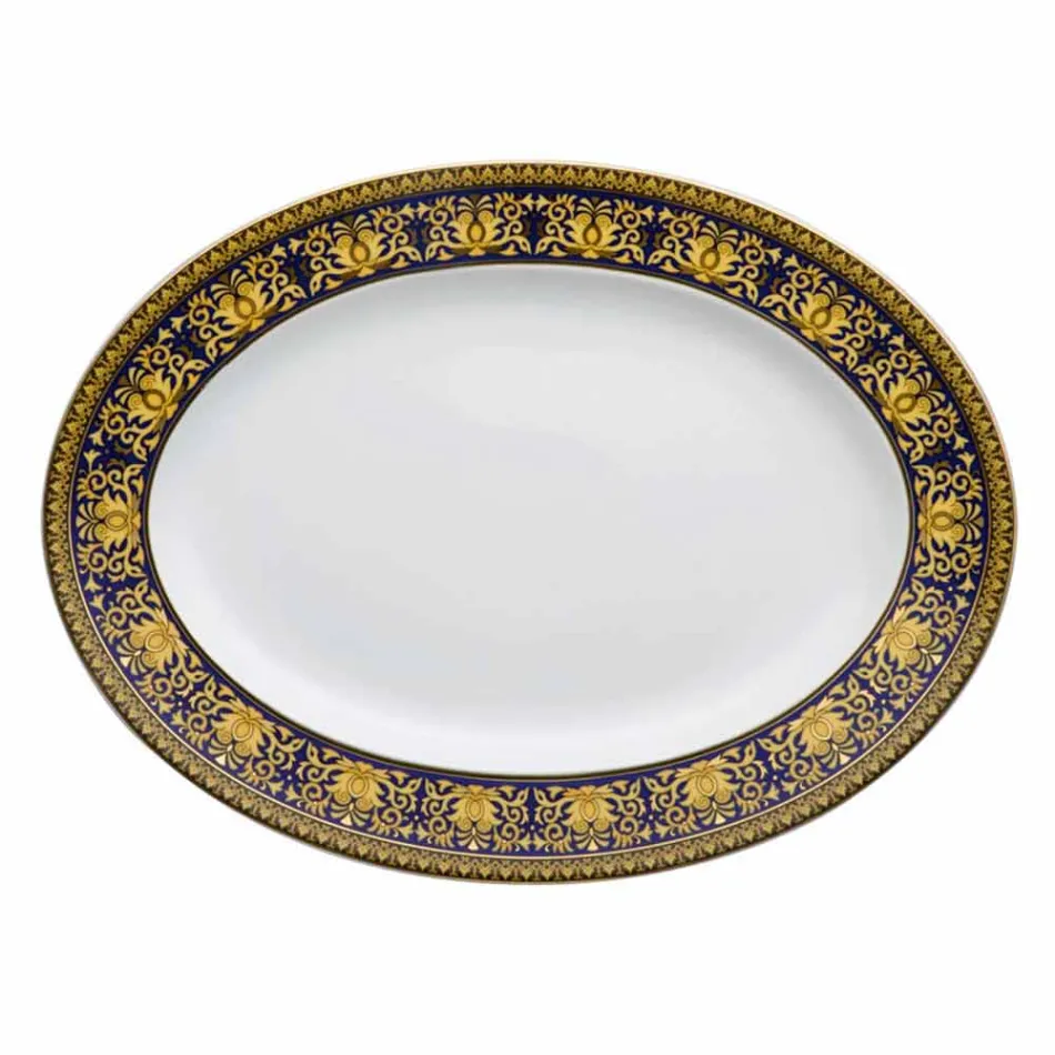 Rosenthal Versace Medusa blå oval fad 40cm porcelæn design Viadurini