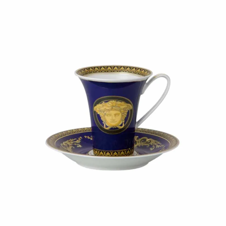 Rosenthal Versace Medusa Blå Cup høj porcelæn design Kaffe Viadurini