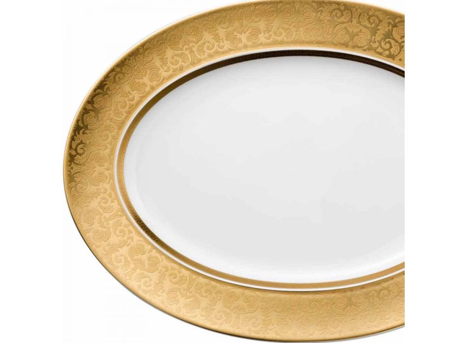 Rosenthal Versace Medusa Gala Gold 40cm porcelæn oval plade design Viadurini