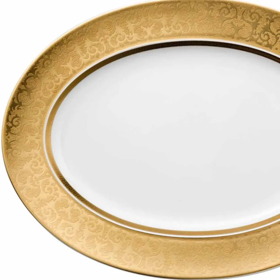 Rosenthal Versace Medusa Gala Gold 40cm porcelæn oval plade design Viadurini