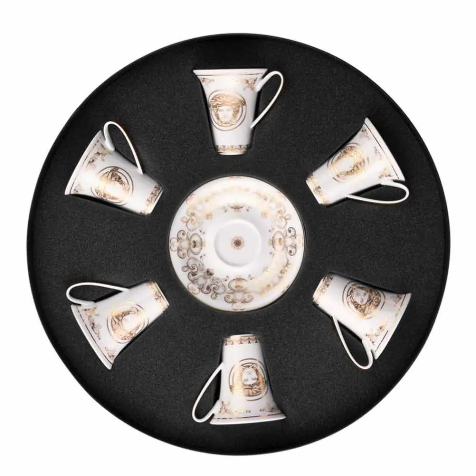 Rosenthal Versace Medusa Gala September 6 espressokopper porcelæn stykker Viadurini