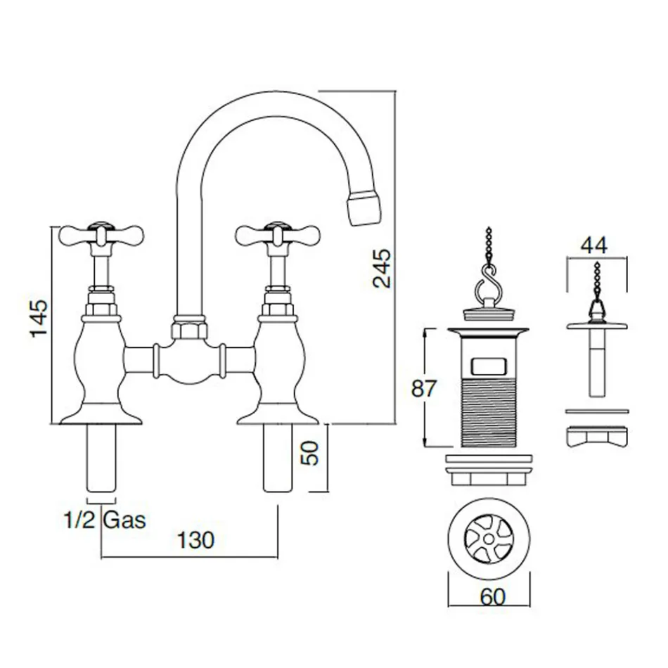Klassisk håndlavet brohane i messing til vask - Fioretta Viadurini