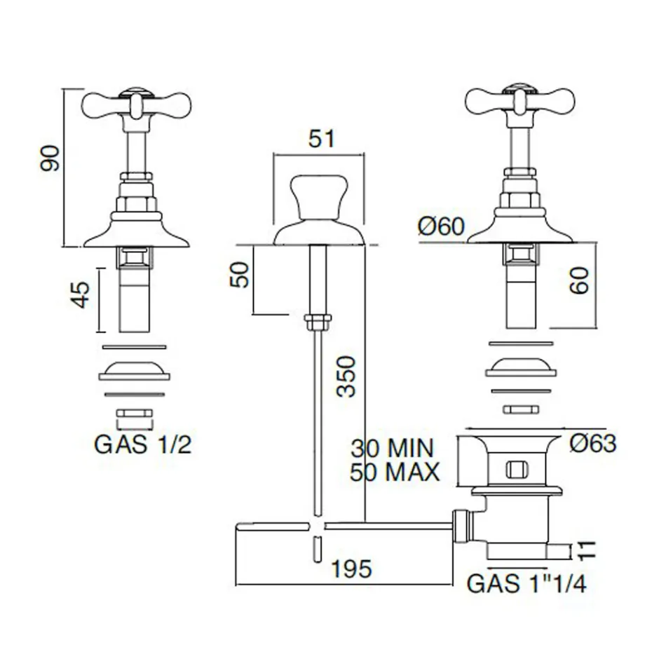 3-hullers bidethane med indvendig levering i håndlavet messing - Fioretta Viadurini
